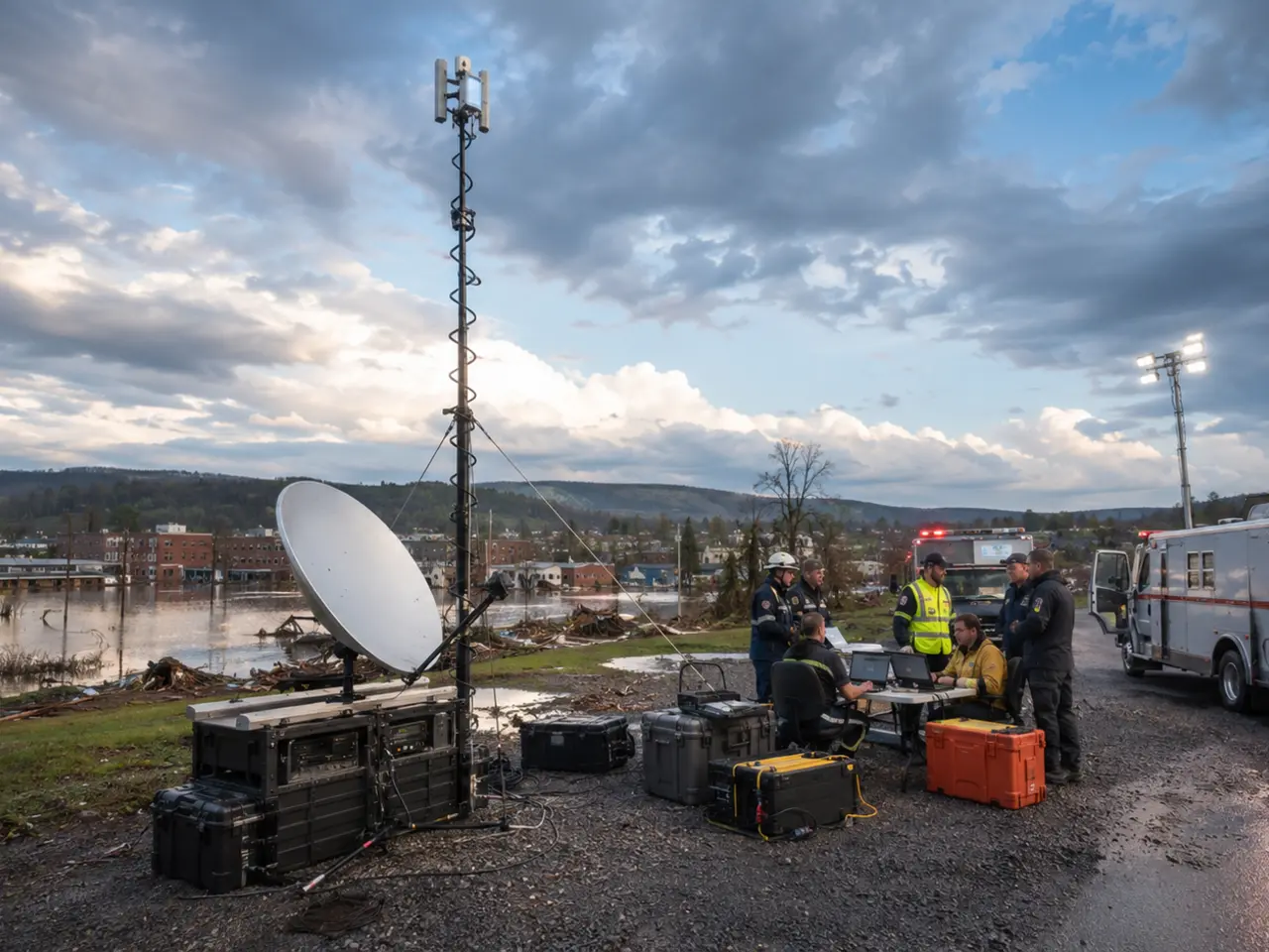 Satellite-enabled emergency network at a disaster-response site