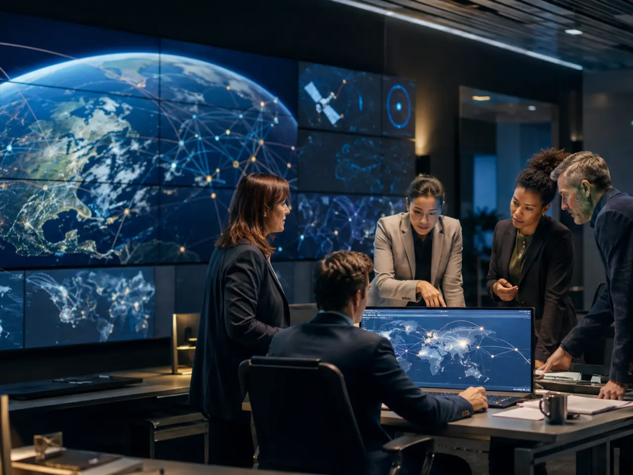 Global satellite-network operations and project team